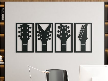 4-dielny drevený obraz Gitary (Dimensioni del quadro 52 x 133 cm, Colore del quadro Antracite)