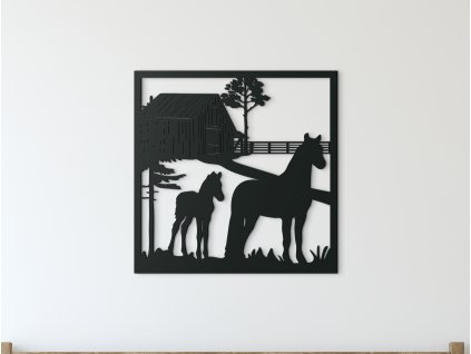 Drevený obraz na stenu Kobyla so žriebätkom (Dimensioni del quadro 65 x 65 cm, Colore del quadro Antracite)