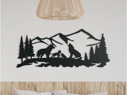 Drevená dekorácia Vlčia rodinka (Dimensioni del quadro 37 x 89 cm, Colore del quadro Antracite)