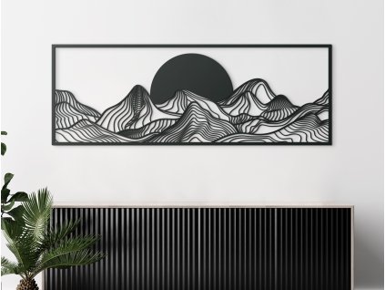 Široký obraz Západ slnka za horami (Dimensioni del quadro 48 x 133 cm, Colore del quadro Antracite)