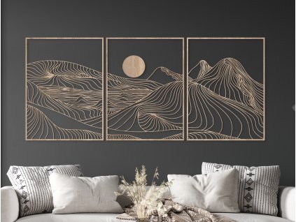 3-dielny lineart obraz Hory a slnko (Dimensioni del quadro 85 x 196,5 cm, Colore del quadro Antracite)