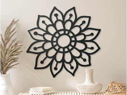 Drevená mandala na stenu Kvet (Dimensioni del quadro 89 x 89 cm, Colore del quadro Antracite)