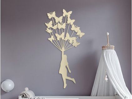 Nálepka do detskej izby Dievča s motýľmi (Dimensioni del quadro 89 x 44,5 cm, Colore del quadro Antracite)