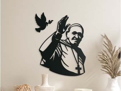 Drevená nálepka Pápež František a holubica (Dimensioni del quadro 89 x 70,5 cm, Colore del quadro Antracite)