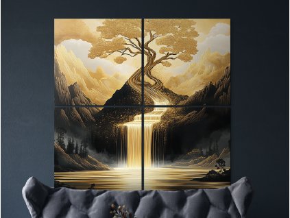 Viacdielny obraz Zlatý vodopád (Dimensioni del quadro 180 x 180 cm, Finitura 3D)