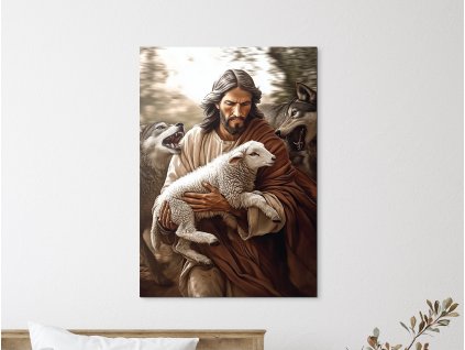 Obraz V náručí Dobrého pastiera (Formato del quadro A1, Colore della cornice Senza cornice, Finitura 3D)