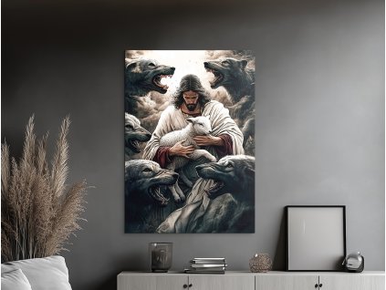 Moderný obraz Dobrý pastier (Formato del quadro A1, Colore della cornice Senza cornice, Finitura 3D)