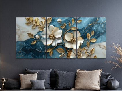 Trojdielny obraz Zlatý kvet v mramore (Formato del quadro A1, Colore della cornice Senza cornice, Finitura 3D)