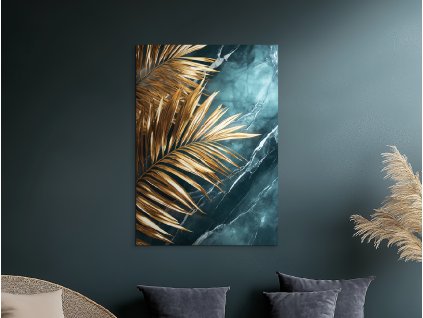 Obraz Zlatý palmový list (Formato del quadro A1, Colore della cornice Senza cornice, Finitura 3D)