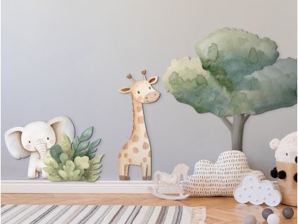 Set farebných obrazov Žirafa a sloník (Dimensioni del quadro 123 x 180 cm, Finitura 3D)