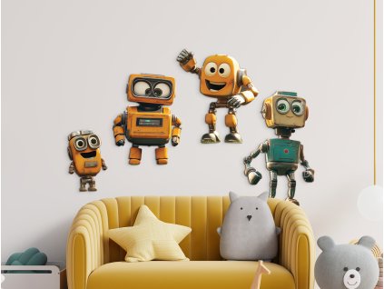 4-dielna nálepka do detskej izby Roboti (Dimensioni del quadro 89 x 181,5 cm, Finitura 3D)