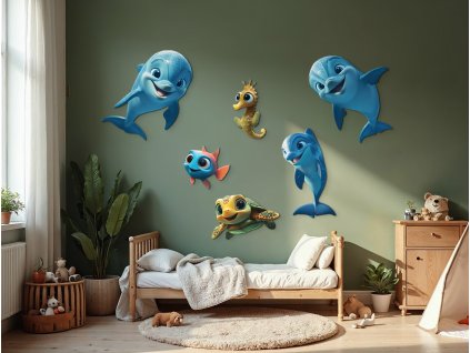 Viacdielna nálepka Delfín a kamoši (Dimensioni del quadro 99 x 165,5 cm, Finitura 3D)