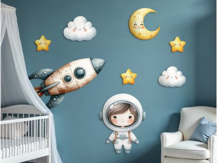 Dekorácia do detskej izby Malá kozmonautka (Dimensioni del quadro 110 x 170 cm, Finitura 3D)