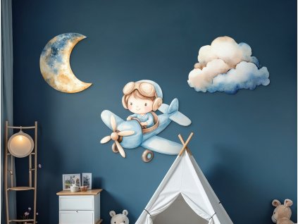 Detská dekorácia Lietadielko s malým pilotom (Dimensioni del quadro 84 x 244 cm, Finitura 3D)
