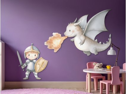 Detská dekorácia Rytier a drak (Dimensioni del quadro 110 x 242 cm, Finitura 3D)