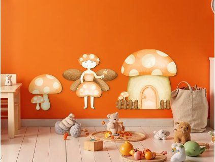 Decorazione Fata e Funghi Magici (Dimensioni del quadro 75 x 150 cm, Finitura Opaco)