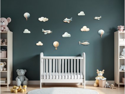 Sada nálepiek na stenu Lietadielka v oblakoch (Dimensioni del quadro 132 x 150 cm, Finitura 3D)