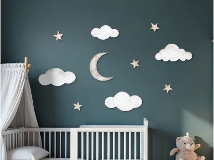 Sada detských dekorácií Oblačná noc (Dimensioni del quadro 66 x 156 cm, Finitura 3D)