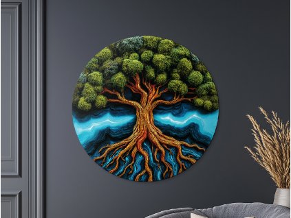 Machový strom života Zakorenenie (UV tlač) (Dimensioni del quadro 89 x 89 cm, Finitura 3D)