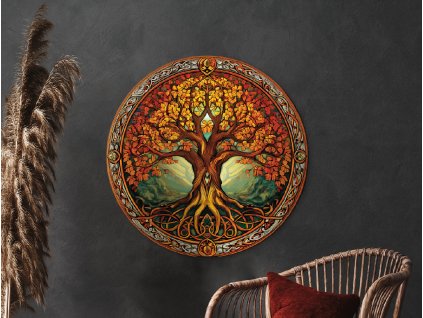 Okrúhly Strom života Jeseň (Dimensioni del quadro 90 x 90 cm, Finitura 3D)