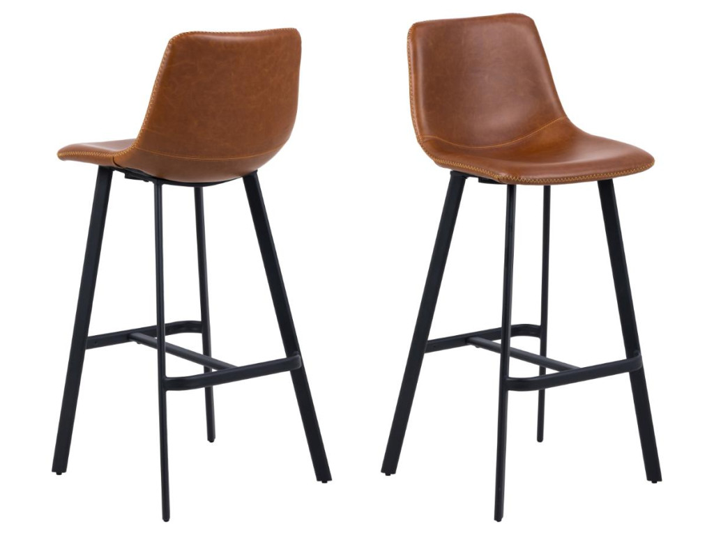 2x Barová stolička Oregon - hnedá ekokoža (vintage) / čierna