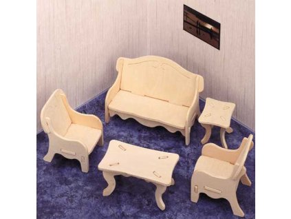 Woodcraft Drevené 3D puzzle obývacia izba - prírodná