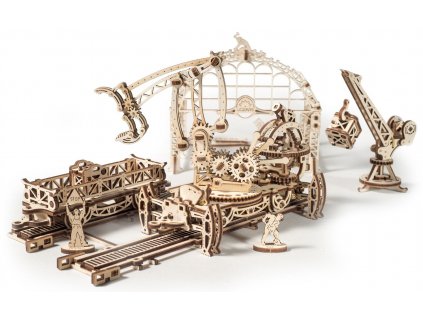 Ugears 3D drevené mechanické puzzle Mechanical Town Železničný uzol