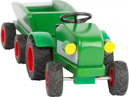 Drevený traktor s vlečkou - zelený
