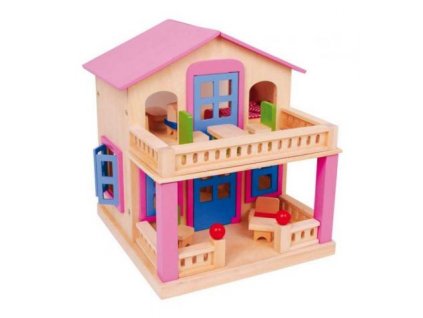 Ružový domček pre bábiky s terasou Clara