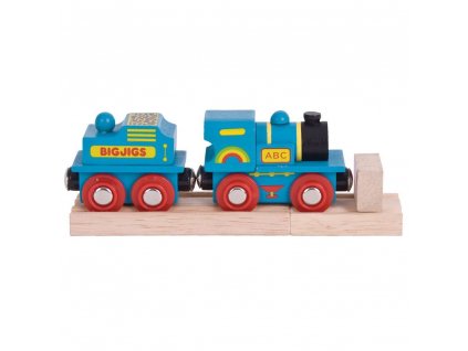 Modrá lokomotíva s tendrom + 2 koľajnice Bigjigs Rail