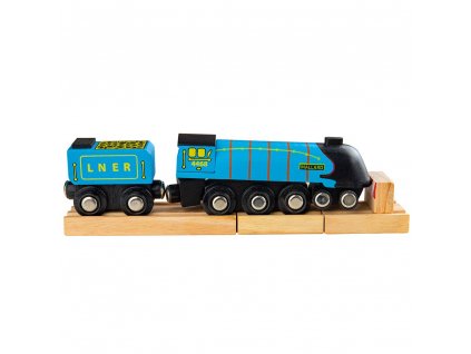 Drevená replika lokomotívy Mallard + 3 koľajnice Bigjigs Rail