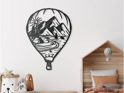Drevený obraz Lietajúci balón s prírodou