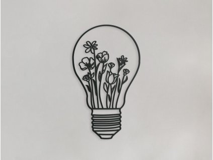 Drevená nálepka Kvety v žiarovke