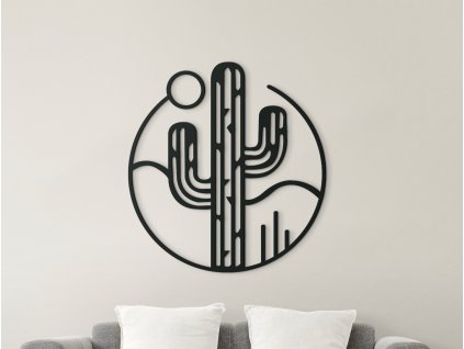 Okrúhly drevený obraz Kaktus