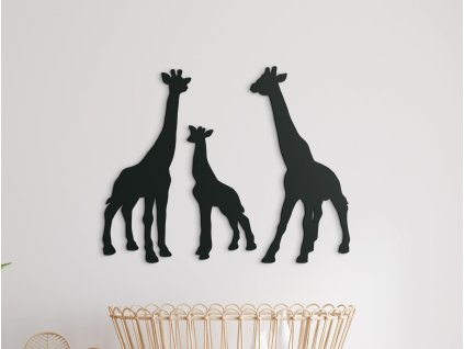 Drevená nálepka do detskej izby Žirafia rodinka