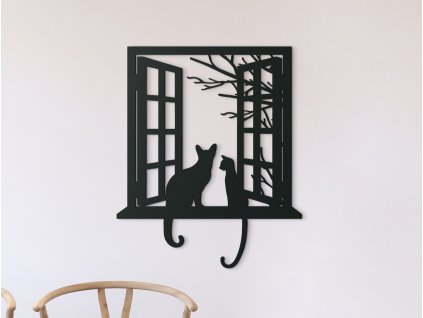 Drevená nálepka Okno s mačkami