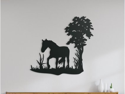 Drevená nálepka Osamelý kôň pod stromom