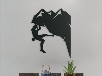Drevená nálepka na stenu Horolezec