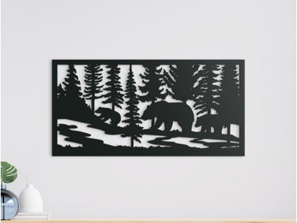 Drevený obraz Medvede v lese
