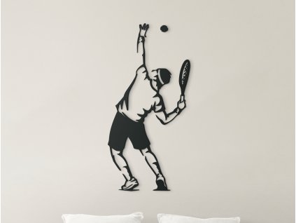 Drevená nálepka na stenu Tenista