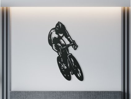 Drevená nálepka na stenu Cyklista