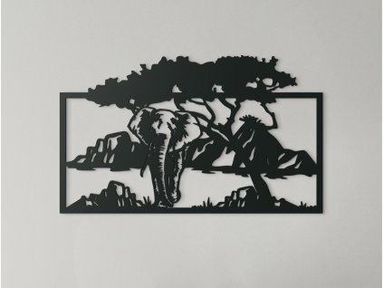Drevený obraz Slon v savane