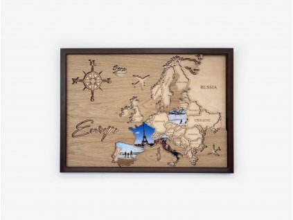 Drevená cestovateľská mapa Európy