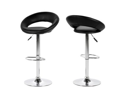 2x Barová stolička Plump - čierna ekokoža / chróm