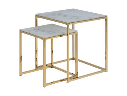 Set príručných stolíkov Alisma (2 ks) - biely mramor / zlatá