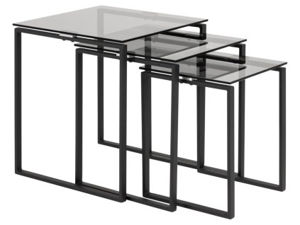 Set príručných stolíkov Katrine (3 ks) - dymové sklo / čierna