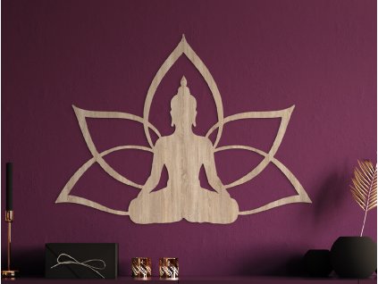 AKCIA Drevená dekorácia na stenu Budha - 65x87,5 cm, prírodná
