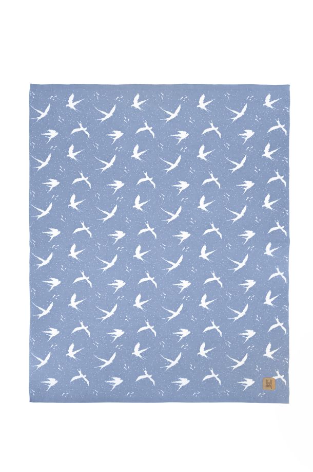 Bellamy Detská deka z bavlny - vtáčiky (modrá)