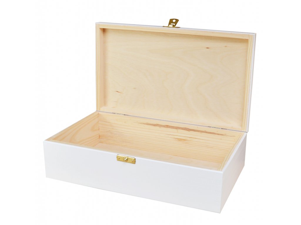 Bílá dřevěná krabička se zapínáním - 28 x 16 x 8 cm - drevoaprouti.cz
