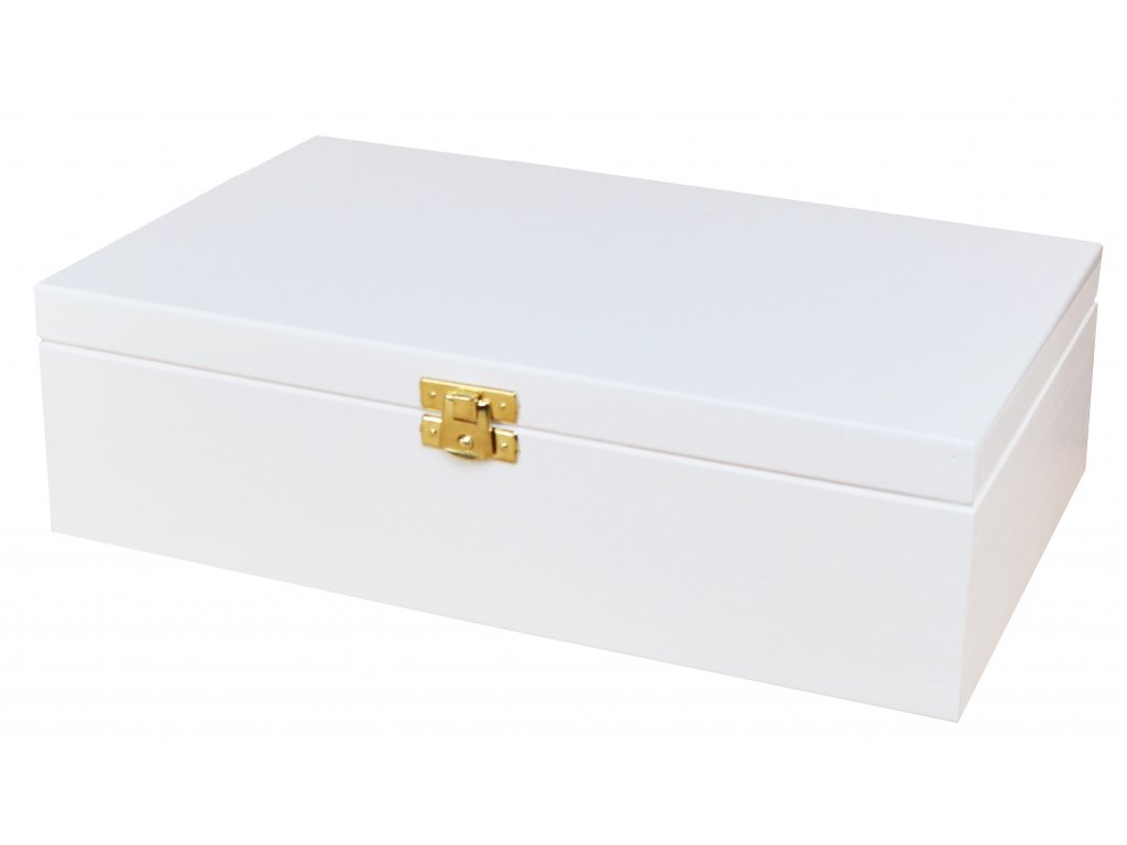 Bílá dřevěná krabička se zapínáním - 29,5 x 16,5 x 8 cm